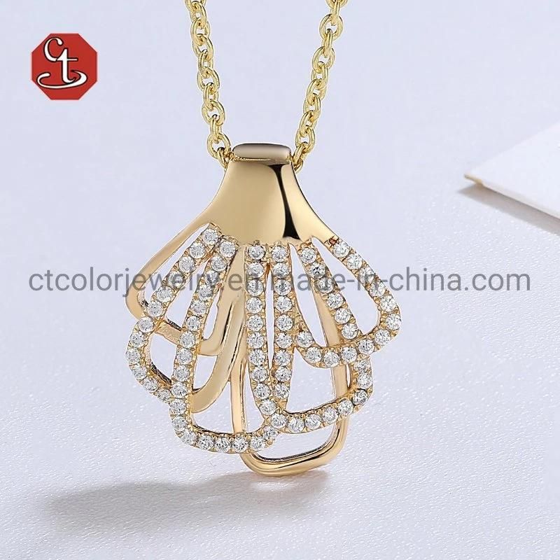 Fashion Jewelry Pendant 925 Sterling Silver Gold Plated/Rose Plated/White Plated shell Shaped CZ Women Necklaces