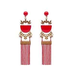 Custom Jewelry Metal Chain Fringe Red Tassel Fashion Statement Earrings