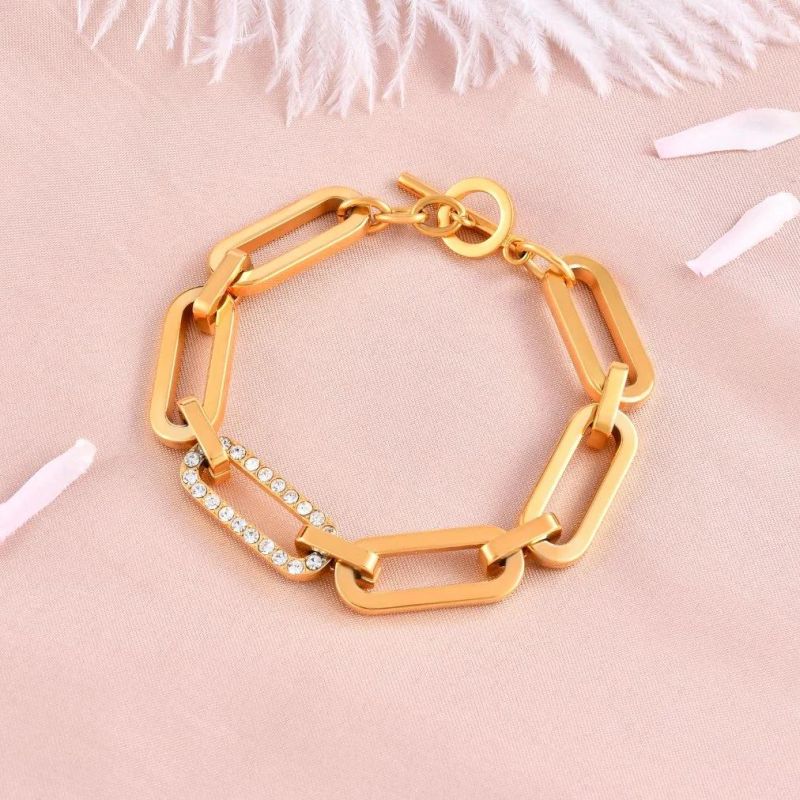 Square Wire Flat Cross Chain Link with Zircon Stone/ Crystal Bracelet for Women