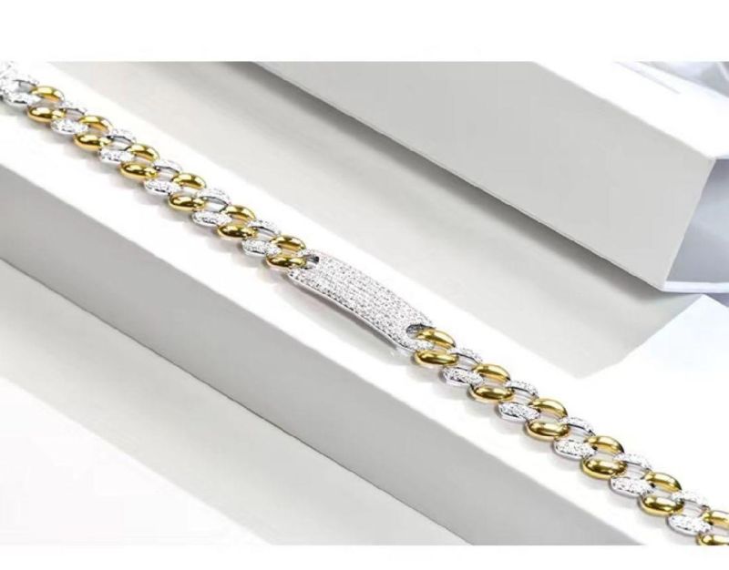 Fashion Hip-Hop Bracelet 18K Gold Plated Diamond Iced out Cuban Link Chain 925 Silver Bracelet with Buckle for Woman