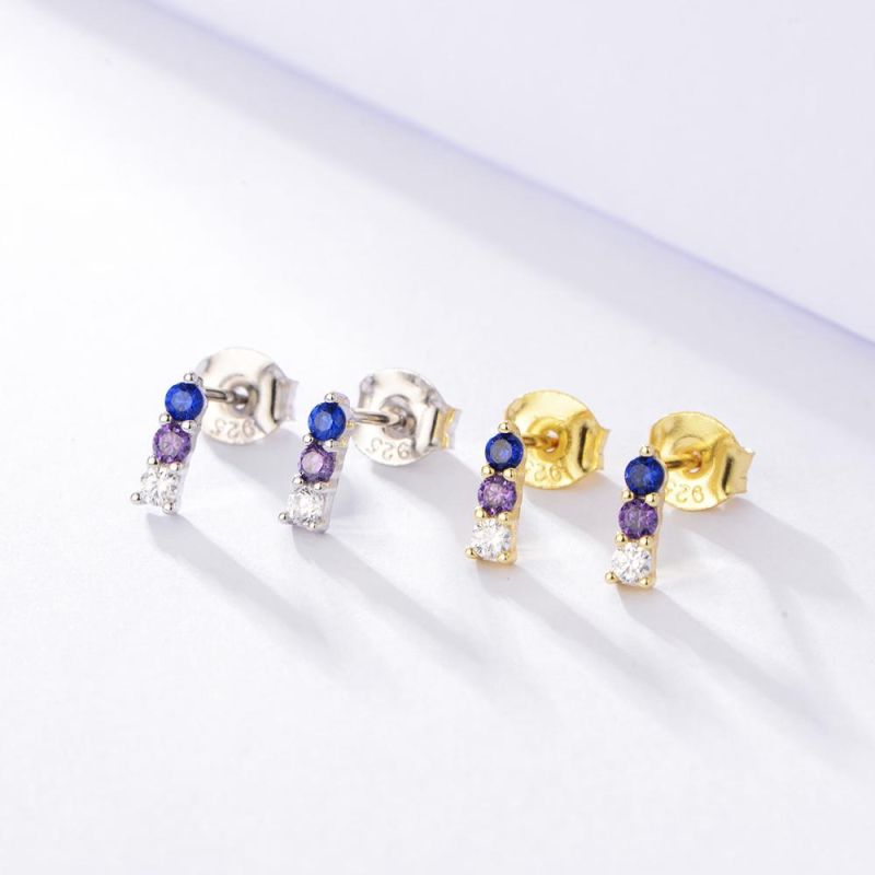 Minimalist Bar 925 Sterling Silver Women Jewelry CZ Stud Earrings
