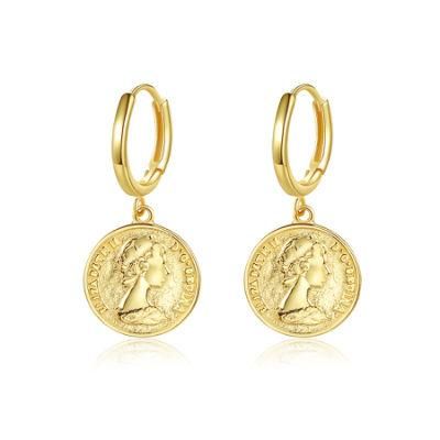 Fashion Jewelry Flat Commemorative Coins Shape Earring Stud