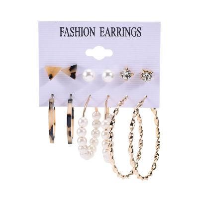 Manufacture Basic 6 Pair Stud and Hoop Earrings with Tortoise Stud Hoop and Pearls