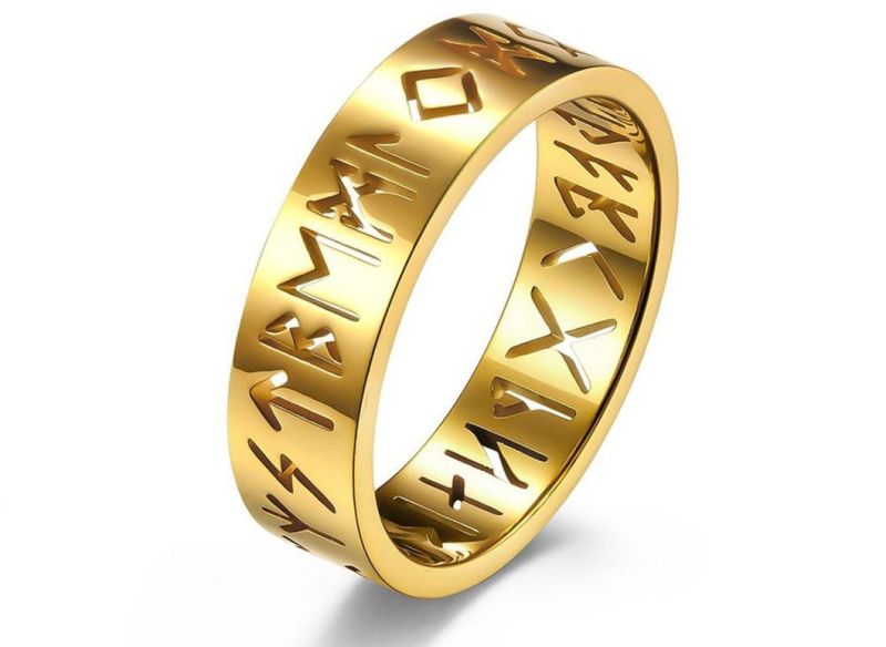 Nordic Viking Text Hollow Titanium Stainless Steel Ring Rune Rune Men and Women Propose Marriage Simple Hand Jewelry SSR2536g