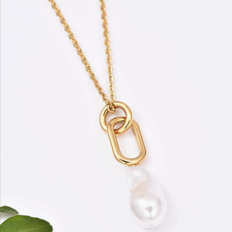 Wholesale High Quality Charm Fashion Accessory Necklace for Girls Pearl Pendant Stainless Steel Gold Plated Jewelry