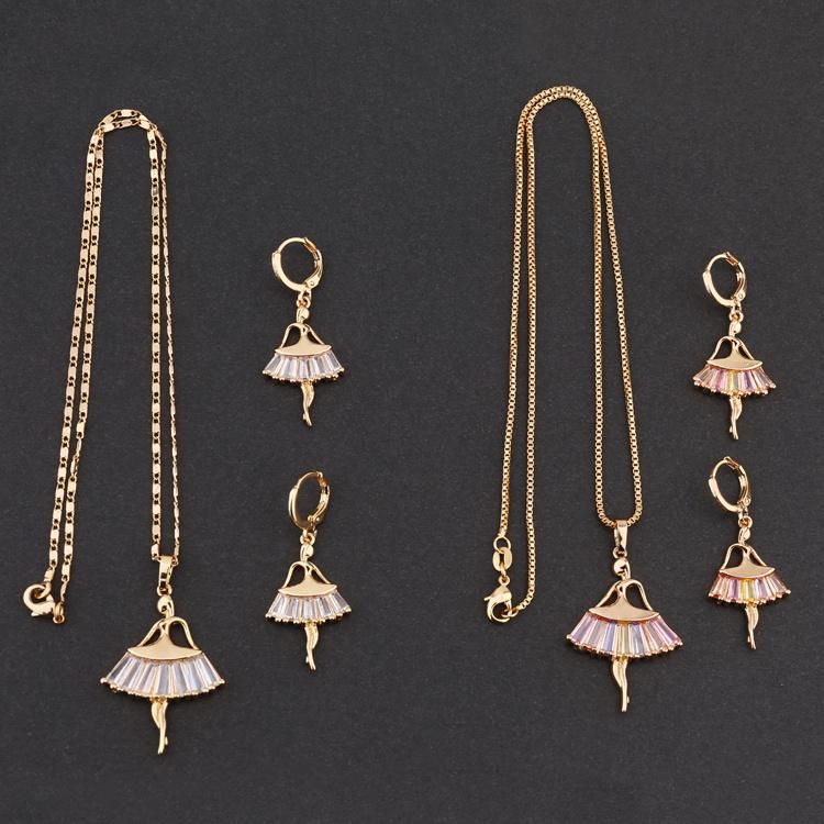 Fashion Accessories Women Alloy 18K Gold Plated Crystal Silver Jewelry Chain Sets Pendant Necklace