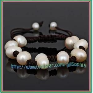 Freshwater Pearl Bracelet with Black Code Wrapped (SBB087-7)