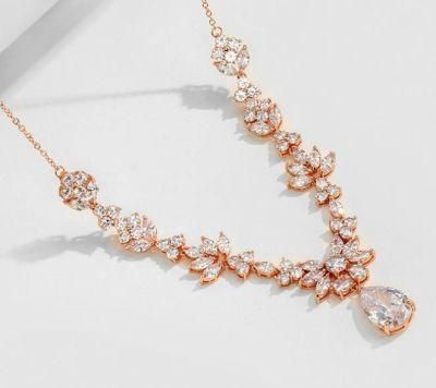 Wedding CZ Necklace Jewelry Set, Bridal CZ Necklace Jewelry Set, Gift CZ Jewelry, Rose Gold Necklace