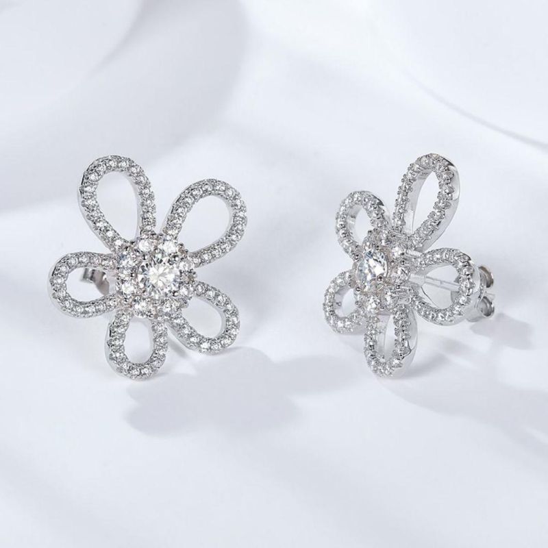 Flower Shape Brilliant Moissanite Sterling Silver 925 Jewellery Hawaiian Earring