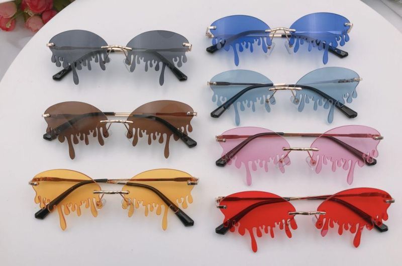 High Fashion Wholesale Sun Glasses Candy Color Funny Tear Shape Rimless Sunglasses