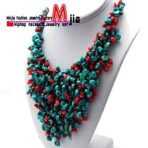 Handmade Gemstone with Coral Waterfall Bib Necklace Mjhm12991