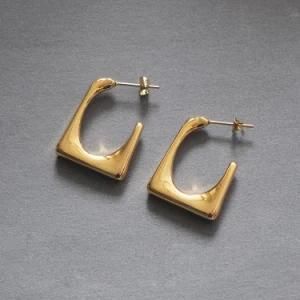 Fashion Design Jewelry Geometry Shape 18K Carat Real Gold Big Hoop Earring Microns Jewelry for Women