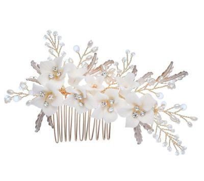Wedding Bridal Crystal Ceramic Flower Hair COM Hair Clip Headpiece Hair Comb