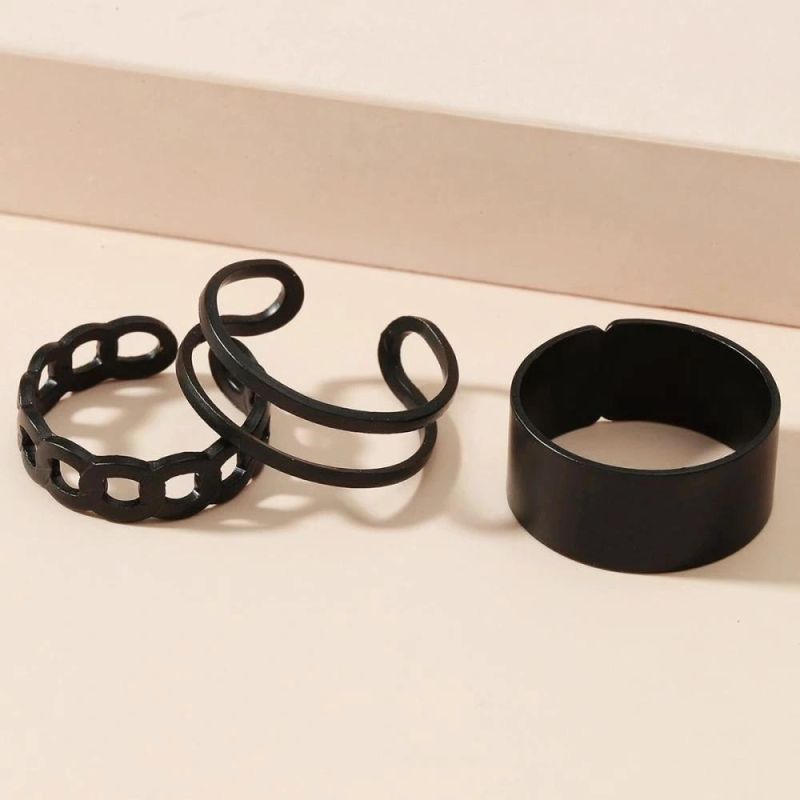 7PCS Girls Black Minimalist Metal Finger Rings Sets Fashion Accessories