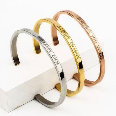 Wholesale Stainless Steel Engraving Bangle Brass Cuff Bracelet Women