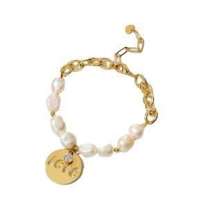 Custom 2022 New Simple Love Zircon Freshwater Pearl Brass Bracelet Fashion Jewelry