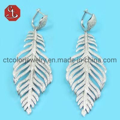 Feather Shape 925 Sterling Earrings 3A+ CZ Earring