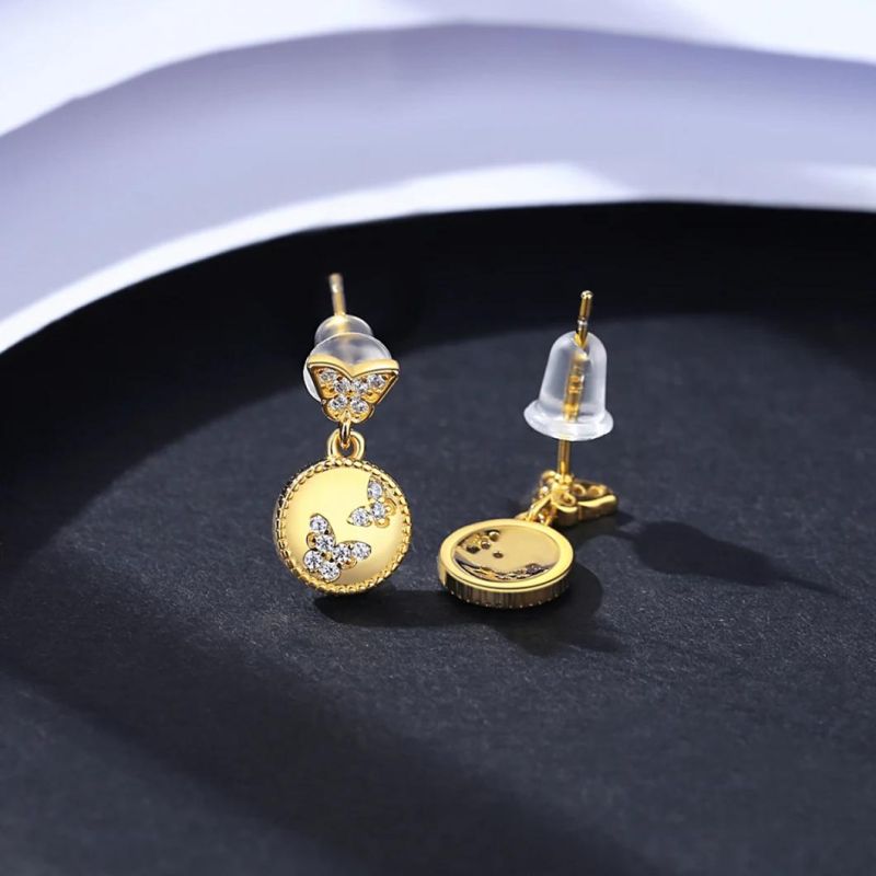 Design Gold Plated Shining Butterfly CZ S925 Silver Stud Earrings