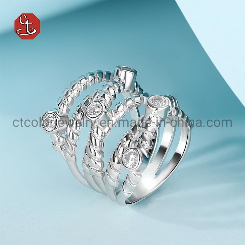 Fashion Jewelry Two X Shape Cross Silver Jewelry Cubic Zirconia Stone Enamel Ring