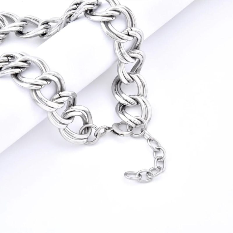 Funky Stainless Steel Silver Color Simple Wearing Accessories as Fashion Thick Necklace