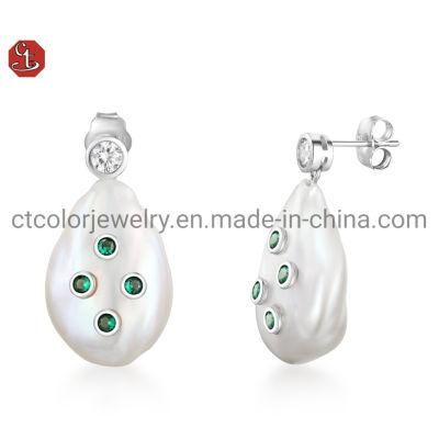 Fashion Jewellery Earrings Irregular shape Pearl Earrings for Women 925 Silver Jewelry Earrings