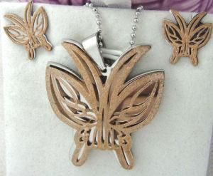 Rose Gold Plating Butterfly Stainless Steel Jewelry Set (ST1040)