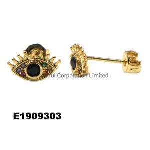 Hot Sale Fashion Jewelry Factory Earring Silver Brass Earring with Black CZ