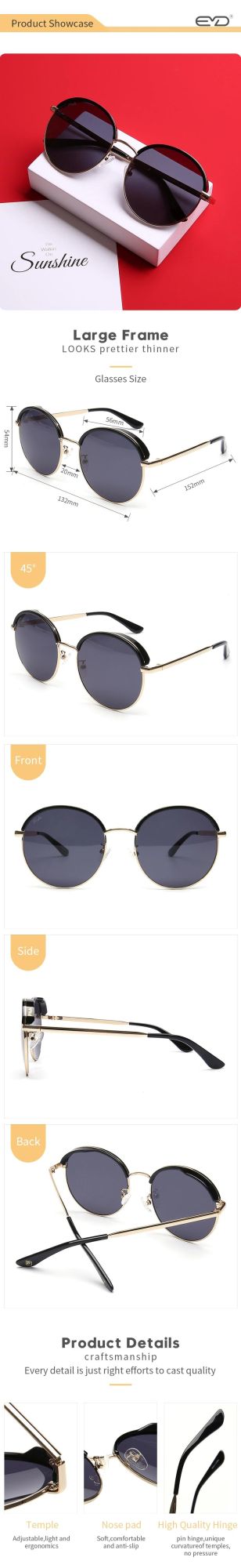 Fashion Black Lens Metal Sunglasses with CE Certificate Wholesale Round Eye Sunglasses