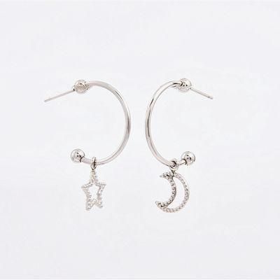 Fashion Jewellery Stainless Steel Irregular Style Elegant Women Star and Moon Earrings