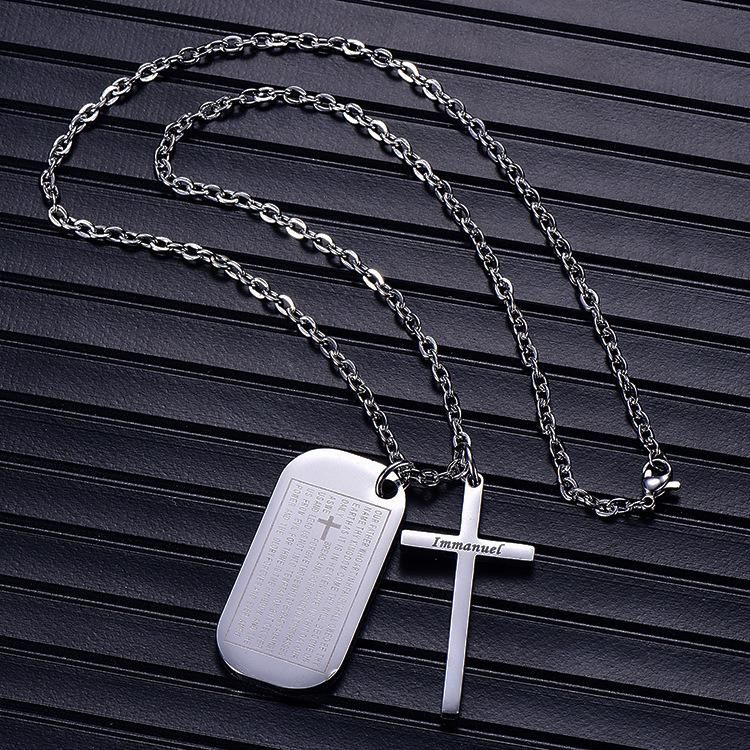 Titanium Steel Men′s Necklace Bible Tag Cross Jesus Pendant
