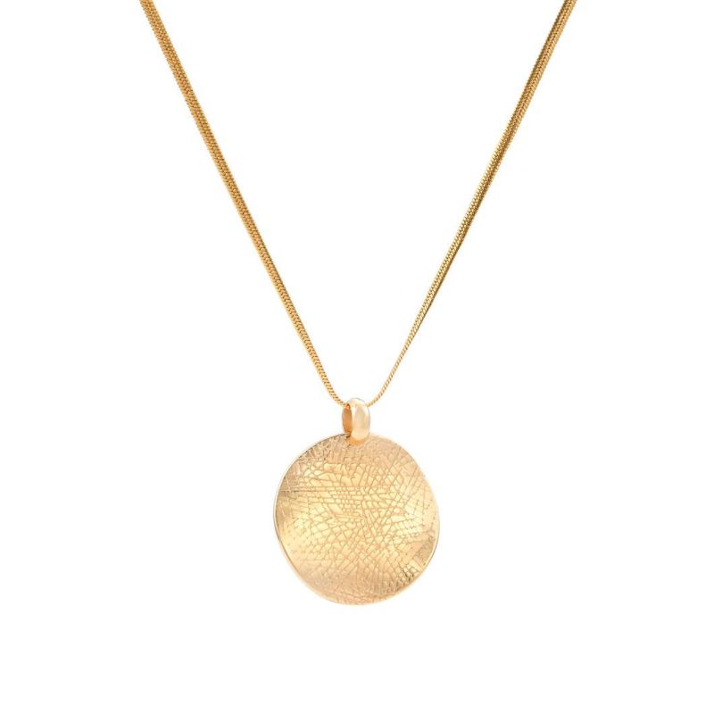 Gold Color PVD Plated Stainless Steel Material with Laser Craft Round Circle Pendant Thin Necklace for Men and Women