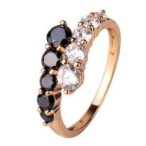 Gold-Color White &amp; Black Crystals CZ Engagement Love Ring