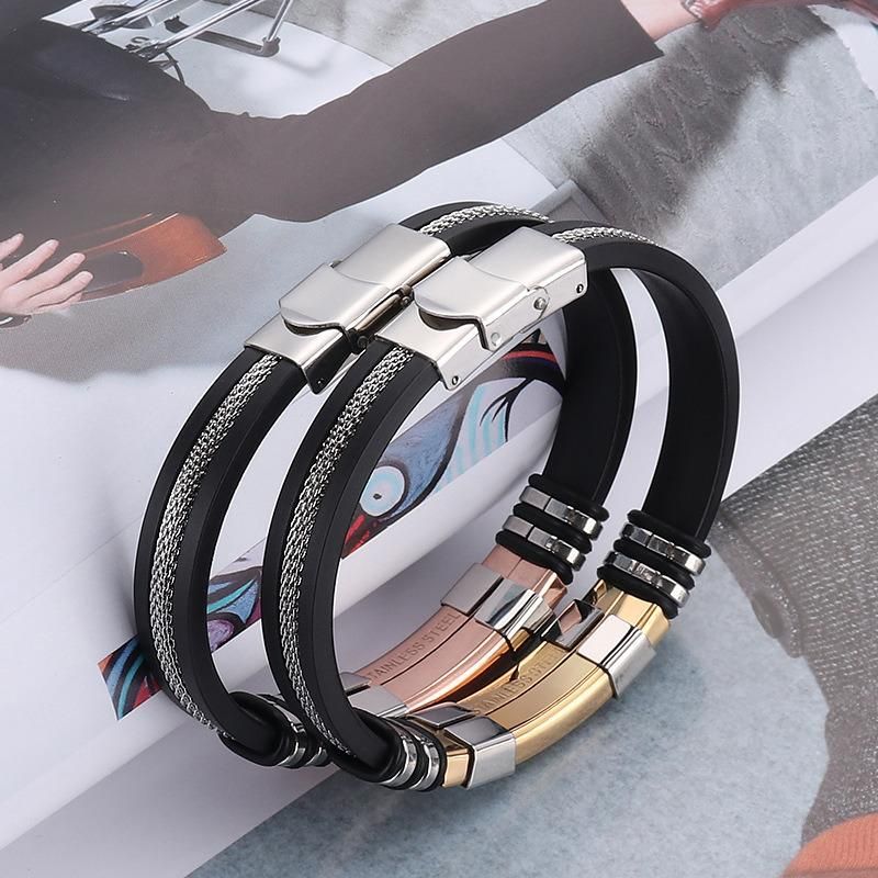 Male Bangles Jewelry New Boutique Men′s Titanium Steel Silicone Bracelet