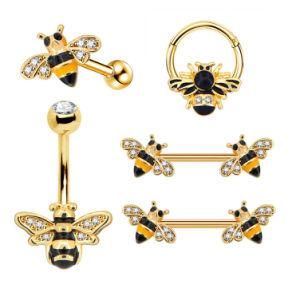 14G/16g Golden Bumble Bee Cartilage Belly Button Ring Nipple Ring Septum Body Piercing Jewelry Collection