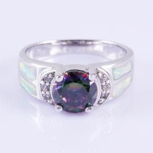 Lab White Fire Opal with Mystic Rainbow Topaz Silver Ring