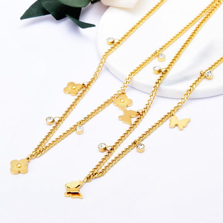 Luxury Classic Fashion Design 18K Zircon Clover Flower Pendant Necklace Women′s Jewelry