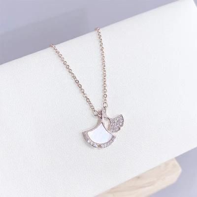 Ginkgo Leaf Necklace S925 Sterling Silver Shell Necklace Fritilene Fan-Shaped Leaf Clavicle Chain