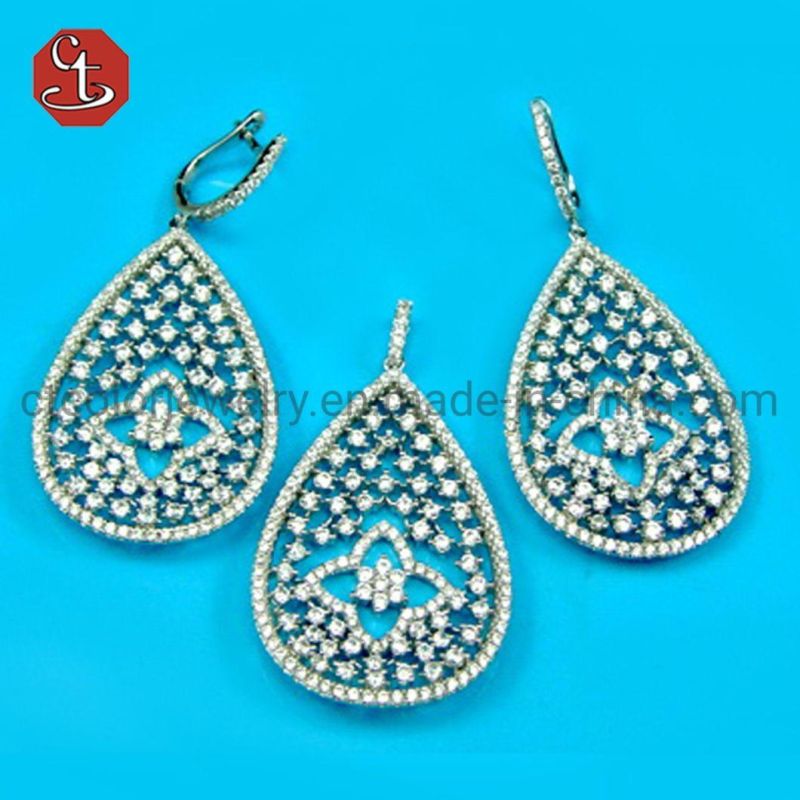 Hot Sale Rhodium Plated 925 Sterling Silver Fine Jewelry Drop Chanel Set Micro Pave CZ Dangle Earrings