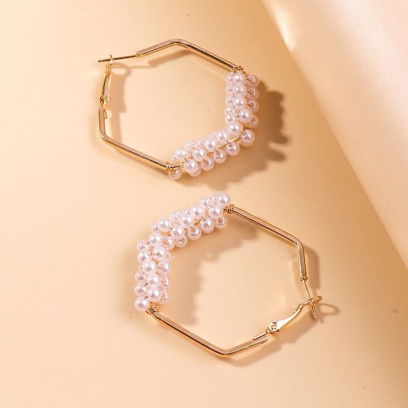 Freshwater Pearl Hoop Earring for Ladies Jewellery 2022 Fashion Square Big Hoop Trendy Geometric Earrings in Gold Filed Women Jewelry