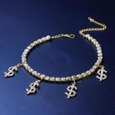 New Style Dollar Rhinestone Anklet Beach Shiny$$$$ Symbol Trendy Ankle Jewelry Women