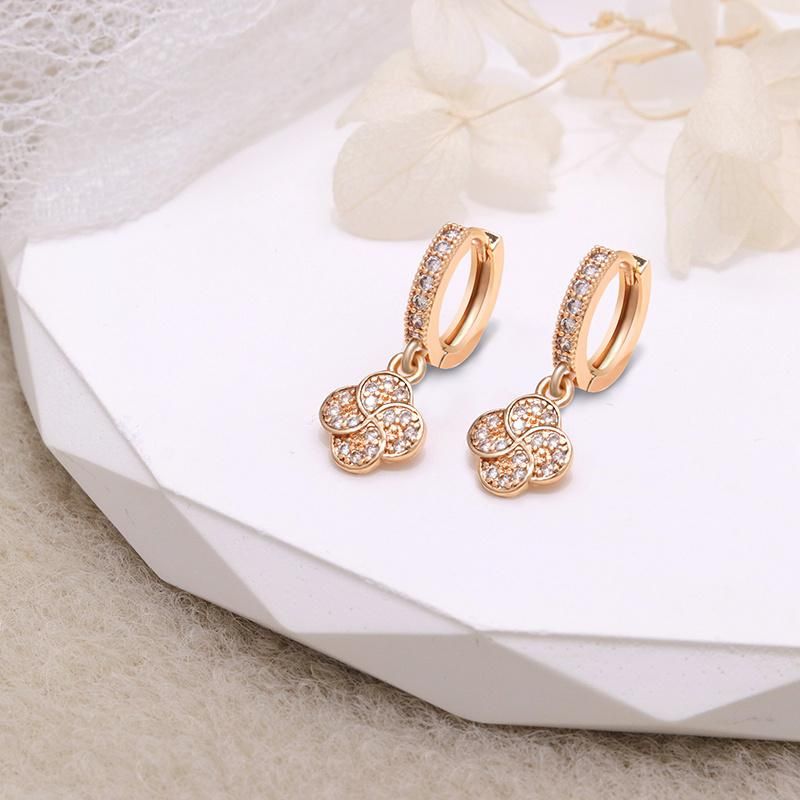 Brass Fashion Flower Four Leaf Clover Dangle Earrings for Women