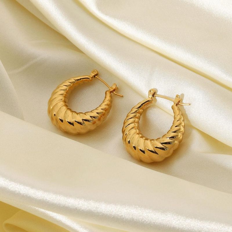 European Ins Web Celebrity Stainless Steel Prawn Body Pattern Earrings Ring Stud Croissant Pendant for Women Jewelry