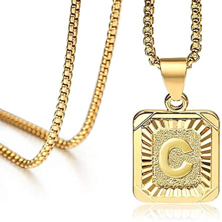 2022 Initial a-Z Letter Pendant Necklace Mens Womens Capital Letter Yellow Gold Plated Stainless Steel Box Chain