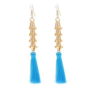 Fashion Women Jewelry Art Deco Blue Tassel Drop Earrings