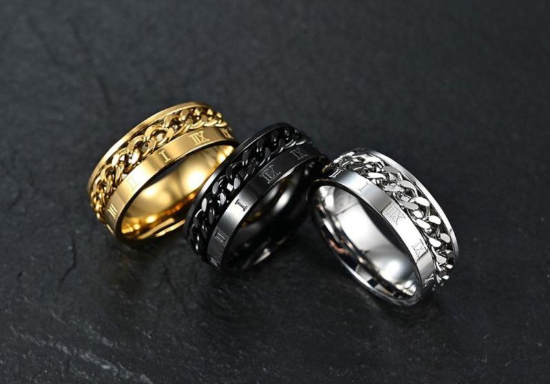 Fashion Ring Release Stress Spinner Ring The Beer Bottle Artifact Roman Numeral Rotatable Chain Ring