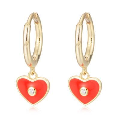 Gold Plated Luxury Jewelry Enamel Heart Huggie Hoop Earrings for Girl