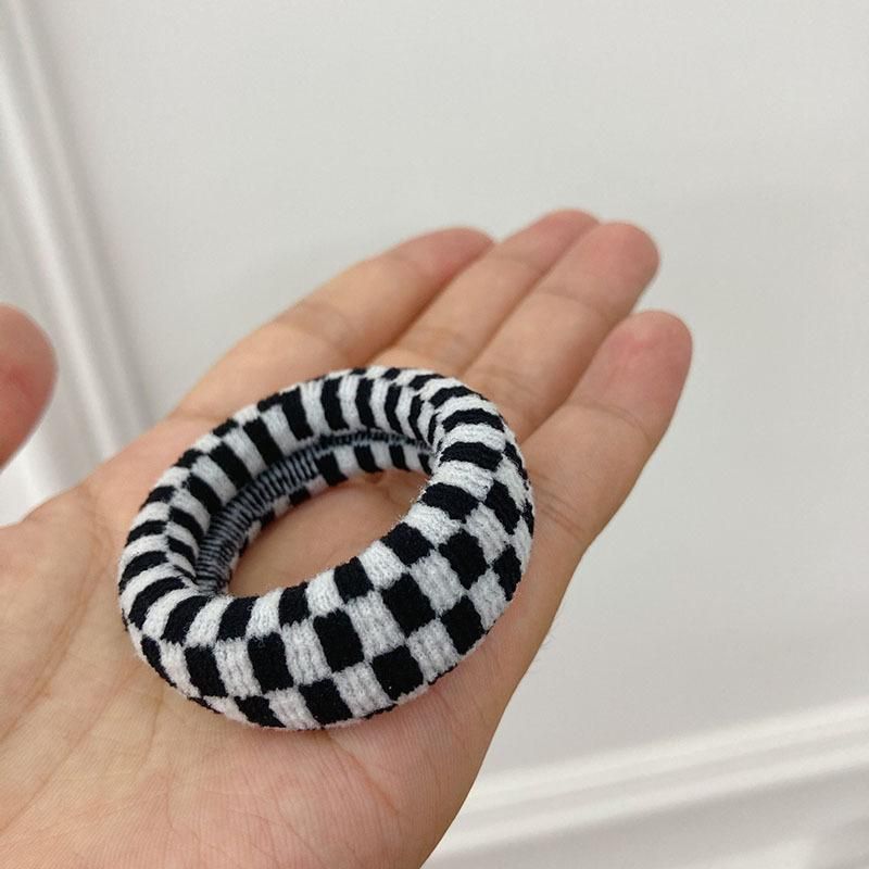 Black and White Simple Checkerboard with Thick Towel Ring Hair Bands