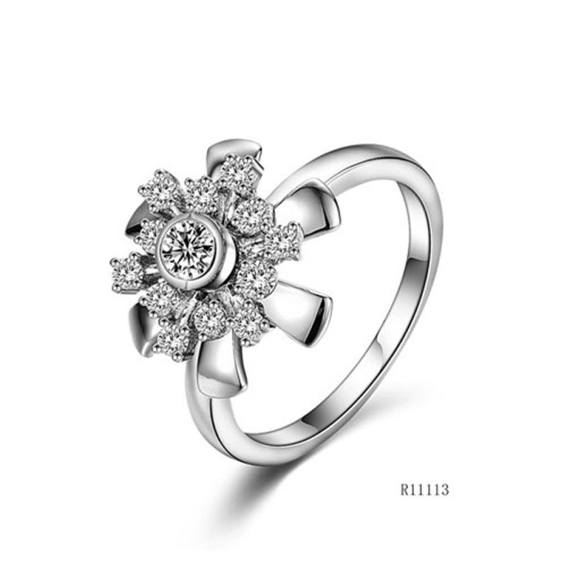 Creative Windmill Silver with CZ Flower Ring