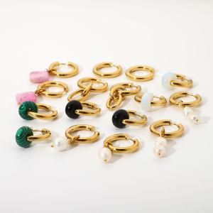 Astofli Women Jewelry Stainless Steel Gold Plating Double Multicolor Natural Stone Earrings