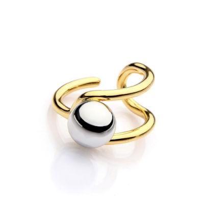 Double Color 18K Gold Plated Copper Round Ring